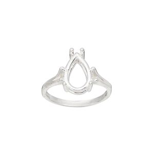 Ring, Sure-Set™, sterling silver, 12x8mm 4-prong pear basket setting, size 7. Sold individually.
