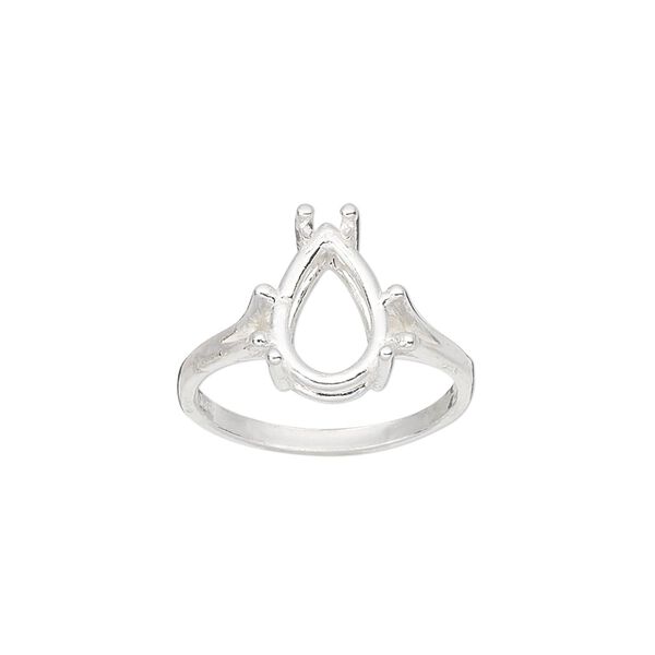 Ring, Sure-Set™, sterling silver, 12x8mm 4-prong pear basket setting, size 7. Sold individually. image number 0