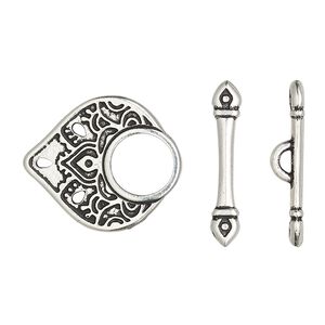 Clasp toggle 1pkg1 silver-plated pewter (tin alloy), 21x18.5mm double-sided temple, antique TierraCast® 3-strand
