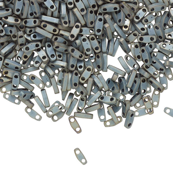 Seed bead, TILA®, glass, pkg/5g, 5x1.2mm quarter tila rectangle, opaque matte metallic silver grey, (QTL-2002). image number 0