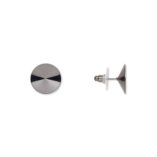 Earstud, Almost Instant Jewelry®, plastic with gunmetal-finished brass and steel, 16.5mm round with 16mm rivoli setting. Sold per pkg of 5 pairs. image number 0