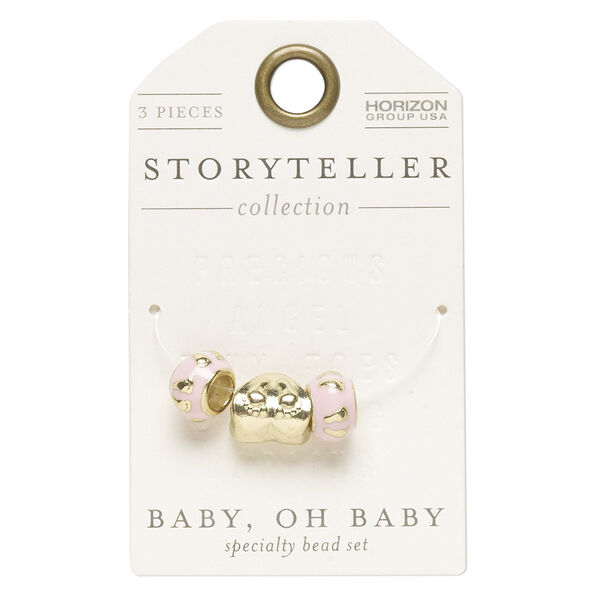 Bead mix, enamel and gold-finished "pewter" (zinc-based alloy), light pink, 11x8mm rondelle and 13x12mm heart with baby footprint design and 5mm and 6mm hole. Sold per pkg of 3. image number 0