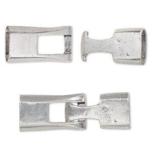 Clasp, hook-and-eye, antique silver-plated white brass, 40x13mm with glue-in ends, 10x7mm inside diameter. Sold individually.