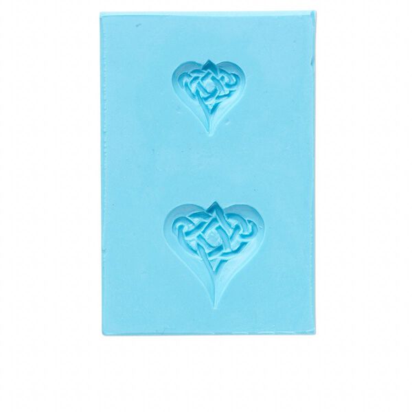 Mold, silicone, blue, 3x2x1-1/2 inches with 18x18mm and 25x25mm Celtic heart pendant. Sold individually. image number 0