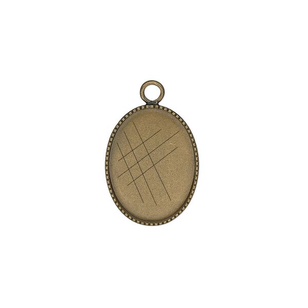 Drop, antiqued brass, 17x13mm oval with beaded edge and 16x12mm oval bezel cup setting. Sold per pkg of 6. image number 0