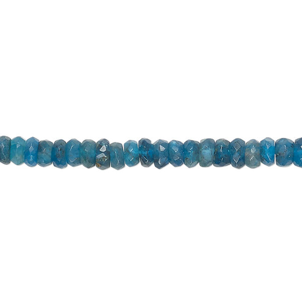 Bead, neon blue apatite (natural), medium to dark, matte, 4x2mm-5x3mm hand-cut faceted rondelle, C+ grade, Mohs hardness 5. Sold per 13-inch strand, approximately 160 beads. image number 0