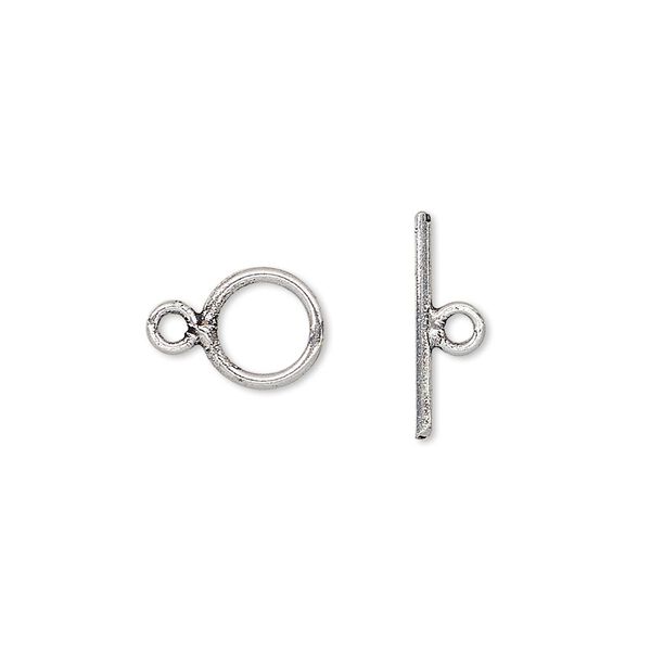 Clasp, toggle, antique silver-plated brass, 8mm smooth round. Sold per pkg of 8. image number 0