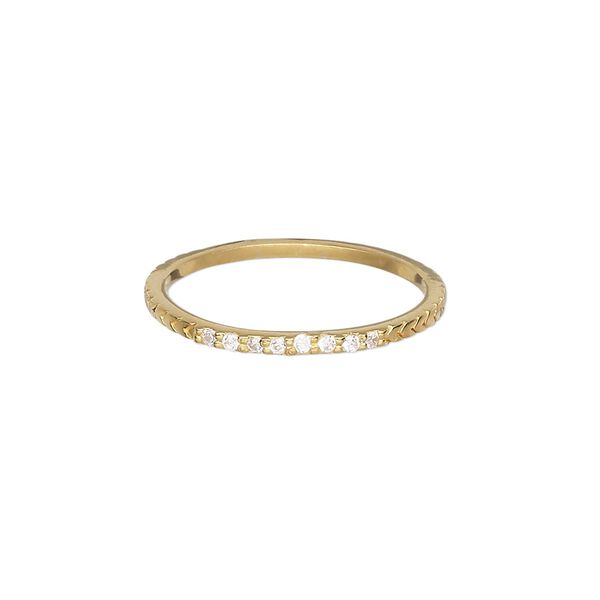 Ring, Create Compliments®, cubic zirconia and gold-plated sterling silver, clear, 1.5mm wide chevron, size 9. Sold individually. image number 0