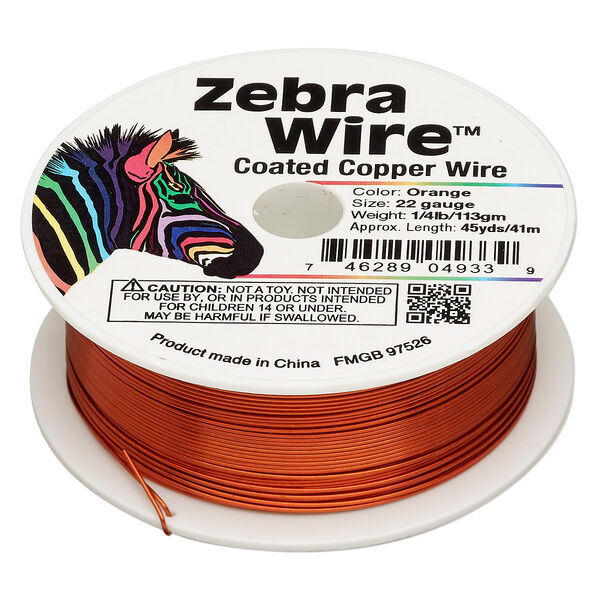 Wire, Zebra Wire™, color-coated copper, orange, round, 22 gauge. Sold per 1/4 pound spool, approximately 42 yards. image number 0