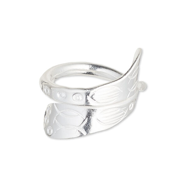 Ring, silver-plated copper, 12.5mm wide with Christian fish design, size 7-1/2. Sold individually. image number 0