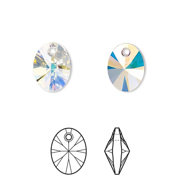 Drop 2pk crystal AB, Crystal Passions® 12x9mm pendant mini oval 6028 image number 0