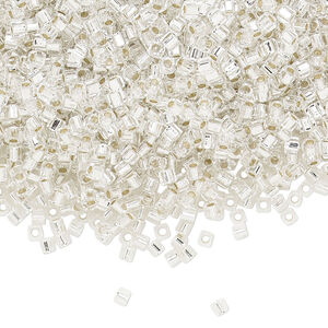 Seed bead, Miyuki 1pkg10g, glass, 1.8 square, transparent silver-lined crystal clear (SB-1)