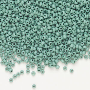 Seed bead, Preciosa Ornela Czech glass, 1pkg50g, 2.0-2.2mm rocaille, opaque matte terra dyed soft thyme chalkwhite (06454)