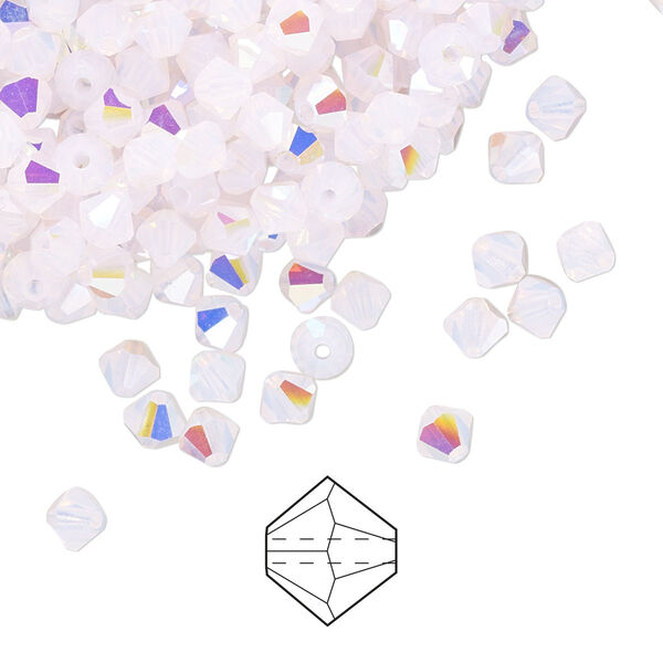 Bead 720pk rose opal AB, Preciosa Czech crystal 4mm bicone image number 0