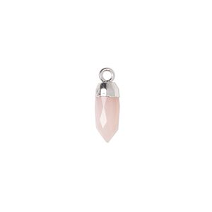Drop, chalcedony (dyed) and silver-plated copper, pink, 12x5mm-14x6mm hand-cut faceted point. Sold individually.