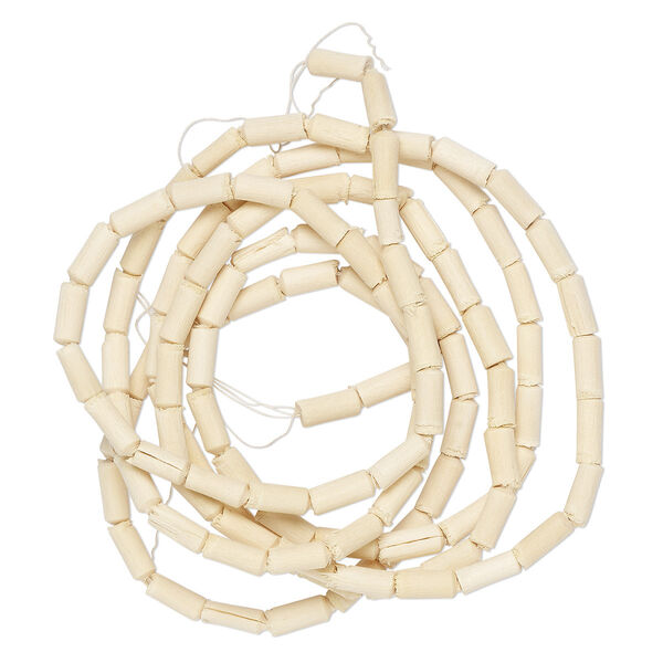 Bead, wood (natural), 6x2mm-8x4mm round tube with 0.6mm hole. Sold per 39-inch strand. image number 0