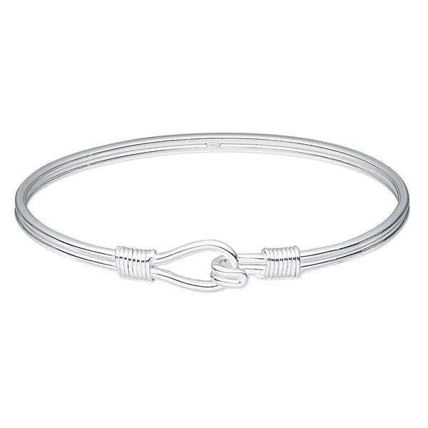 Bracelet, bangle, silver-plated copper, 3mm wide, 6-1/2 inches with hook closure. Sold individually. image number 0