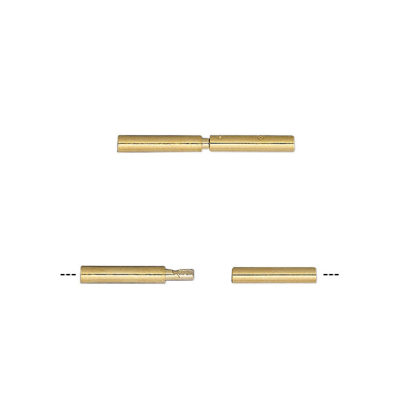 Clasp, twist-in, gold-plated brass, 18x1.8mm tube with glue-in ends, 1mm inside diameter. Sold per pkg of 6. image number 0