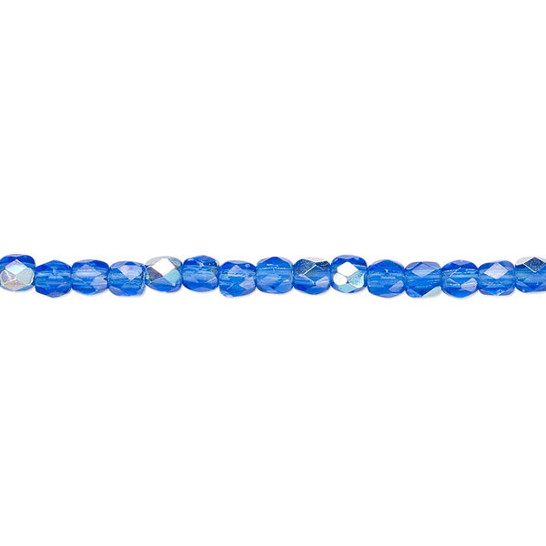 Bead, Czech fire-polished glass, light cobalt AB, 3mm faceted round. Sold per pkg of 1,200 (1 mass). image number 0