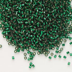 Seed bead, Delica®, glass, pkg/250g, #11 round, transparent silver-lined emerald (DB-0148).
