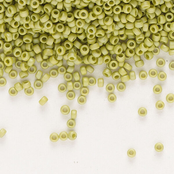 Seed bead, Miyuki, glass, pkg/35g, #15 rocaille, opaque matte rainbow seaweed green, (RR-4697). image number 0