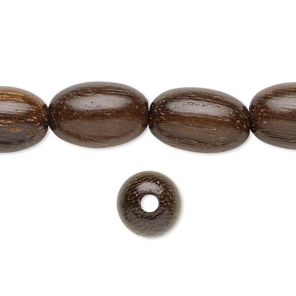 Bead, wood (waxed), 15x10mm hand-cut oval. Sold per 15-1/2" to 16" strand. image number 0