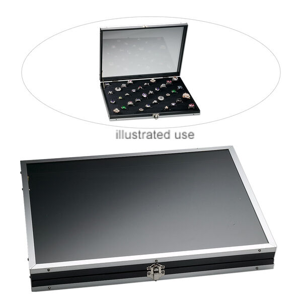 Display case, aluminum / acrylic / glass, black, 14 x 10-1/4 x 1-3/4 inches. Sold individually. image number 0