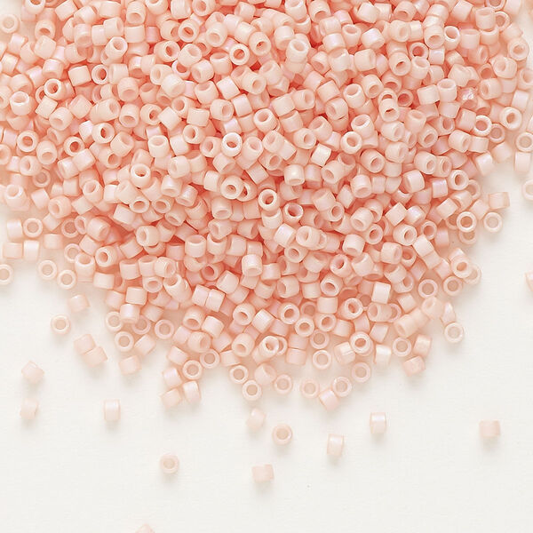 Seed bead, Delica®, glass, pkg/7.5g, #11 round, opaque matte rainbow glass enamel light salmon (DB-1523). image number 0