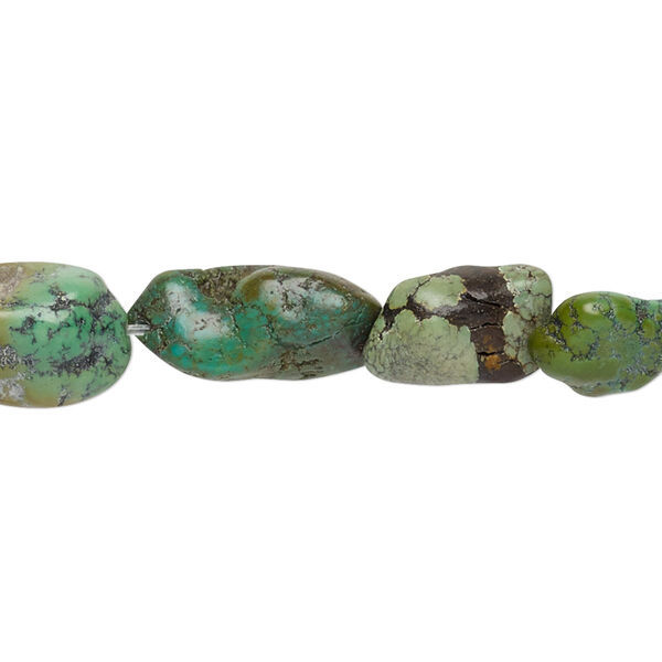 Bead, turquoise (dyed / stabilized), green-brown, mini to medium nugget, Mohs hardness 5 to 6. Sold per 15-1/2" to 16" strand. image number 0