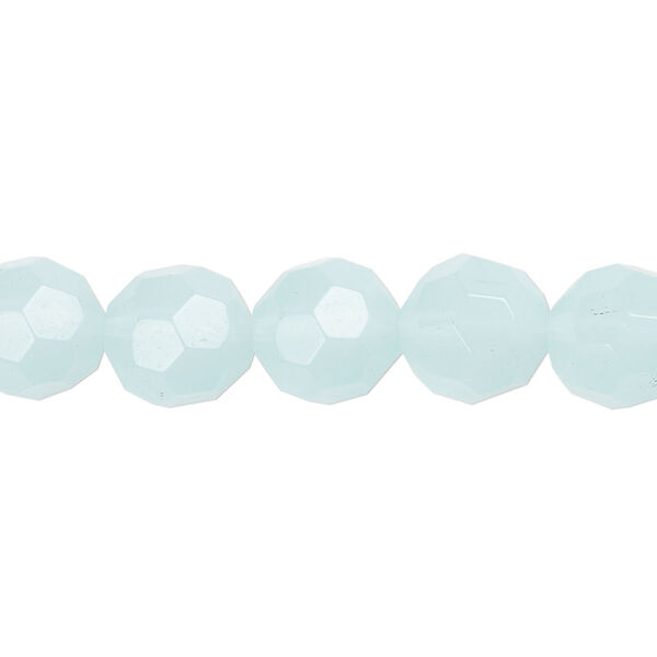 Bead, glass, translucent pale blue, 10mm faceted round. Sold per 13-inch strand, approximately 30 beads. image number 0