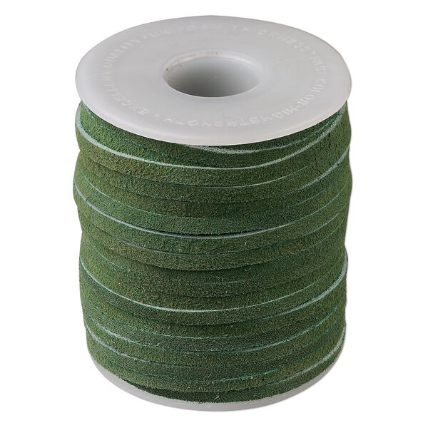 Cord, suede lace (dyed), hunter green, 3-4mm. Sold per 25-yard spool. image number 0