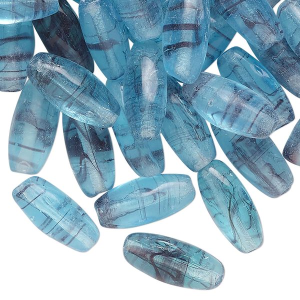 Bead, glass, translucent blue and purple, 15x7mm oval. Sold per 2-ounce pkg, approximately 60 beads. image number 0