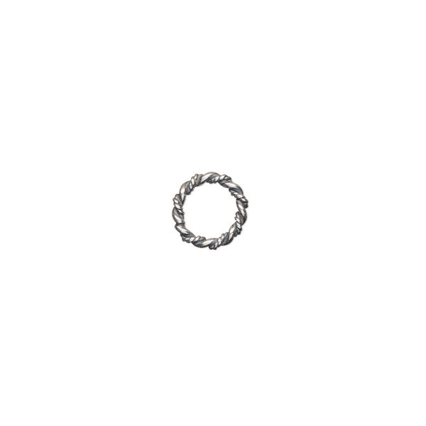Jump ring, antiqued sterling silver, 8mm twisted and smooth soldered round, 5.4mm inside diameter, 1.5mm thick. Sold per pkg of 6. image number 0