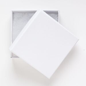 Box, paper and cotton, white, 3-1/2 x 3-1/2 x 1-inch square. Sold per pkg of 2.