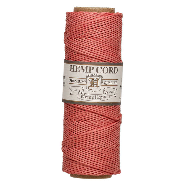 Cord, Hemptique®, polished hemp, sunset coral pink, 0.5mm, 10-pound test. Sold per 205-foot spool. image number 0