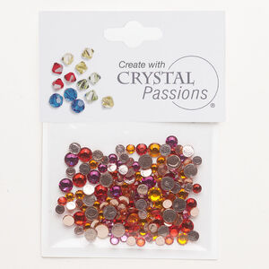 Flat back mix 1pkg144 jet and crystal silver night foil back, Crystal Passions&reg; rhinestone 3.00-4.80mm hotfix round SS12 / SS16 / SS20