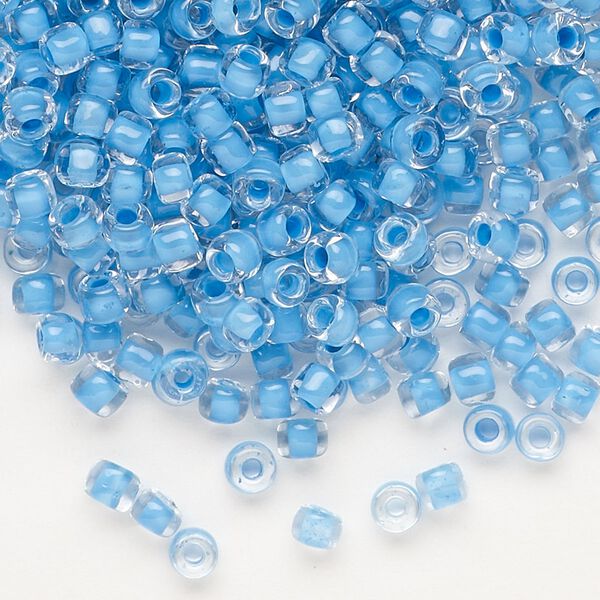 Seed bead, Dyna-Mites™, glass, translucent inside color aqua, #6 round. Sold per 40-gram pkg. image number 0