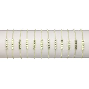 Bracelet, stretch, plastic and steel, metallic peridot green, coil with 4.5mm round, 7 inches. Sold per pkg of 12.