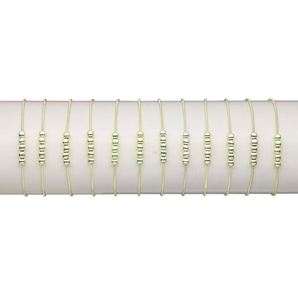 Bracelet, stretch, plastic and steel, metallic peridot green, coil with 4.5mm round, 7 inches. Sold per pkg of 12. image number 0