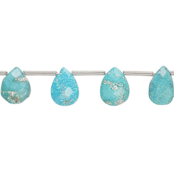 Imperial crown turquoise 1pkg15, hand-cut top-drilled faceted puffed teardrop bead natural C- grade, 10x6mm-12x8mm image number 0