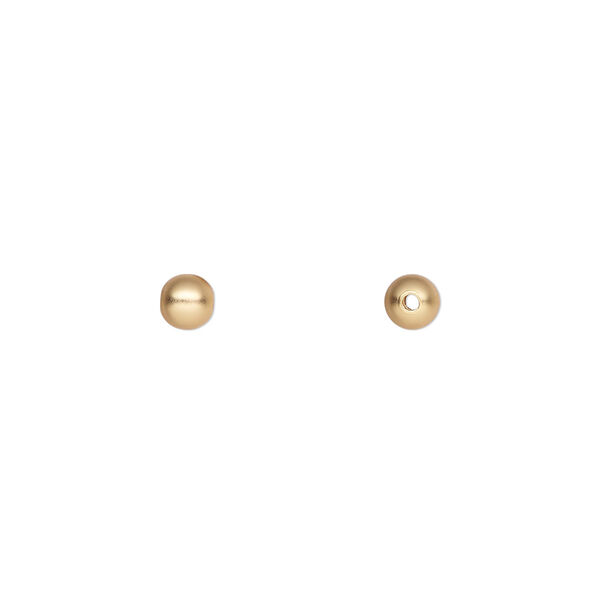Bead, gold-plated brass with satin finish, 4mm round. Sold per pkg of 100. image number 0