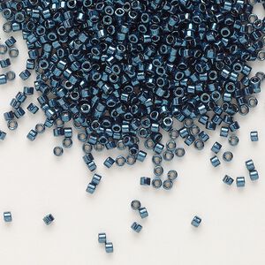 Seed bead, Delica®, glass, pkg/250g, #11 round, opaque nickel-plated dyed color midnight aqua (DB-0459).