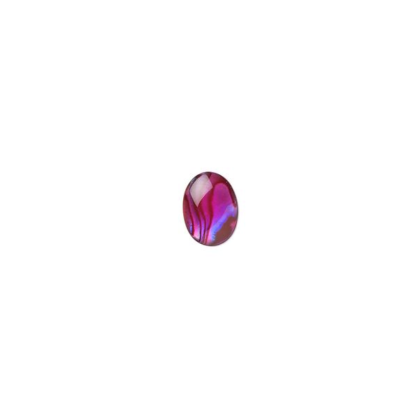 Cabochon, paua shell (dyed / coated), pink, 8x6mm calibrated oval, Mohs hardness 3-1/2. Sold per pkg of 10. image number 0