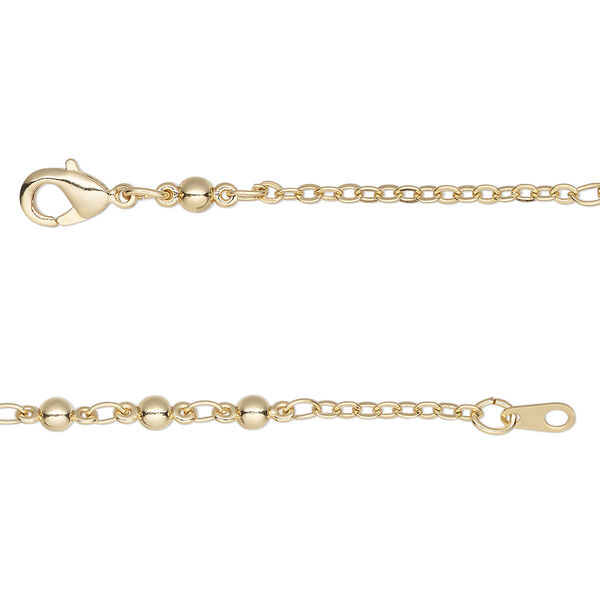 Chain, gold-finished brass, 3mm triple ball, 20 inches with lobster claw clasp. Sold individually. image number 0