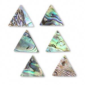 Drop, paua shell (natural), 15x15x15mm top-drilled triangle. Sold per pkg of 6.