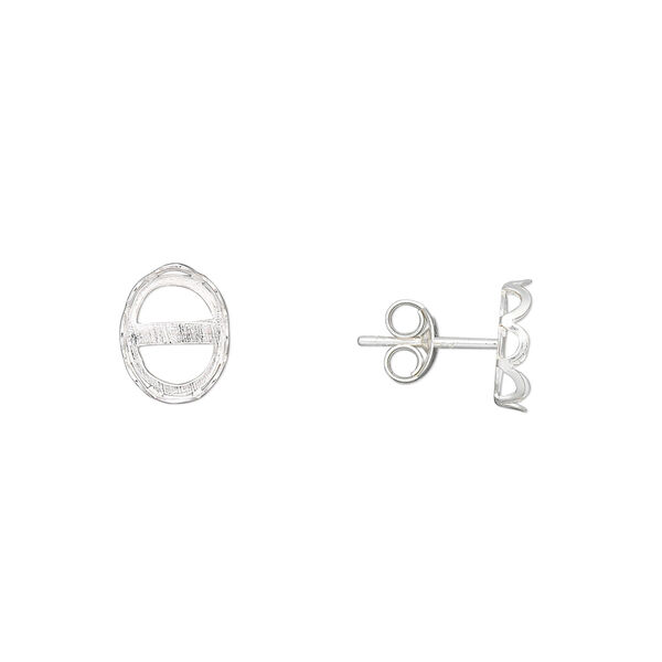 Earstud, sterling silver, 9x7mm oval with 8x6mm oval setting. Sold per pair. image number 0