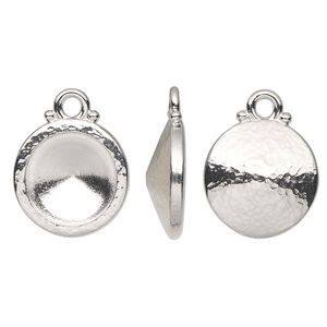 Drop, TierraCast®, Almost Instant Jewelry®, white bronze-plated pewter (tin-based alloy), 15mm hammered round with 12mm rivoli glue-in setting (1122). Sold per pkg of 20.
