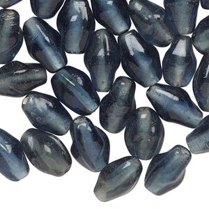 Bead, lampworked glass, translucent steel blue, 12x7mm-13x8mm double cone. Sold per 2-ounce pkg, approximately 70 beads.