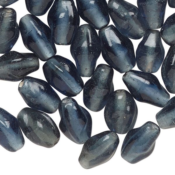Bead, lampworked glass, translucent steel blue, 12x7mm-13x8mm double cone. Sold per 2-ounce pkg, approximately 70 beads. image number 0