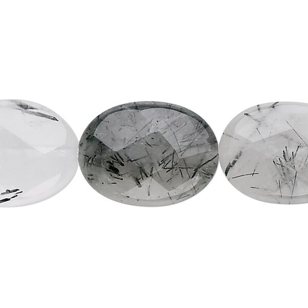 Tourmalinated quartz 1pkg1, faceted flat oval bead natural 15.5-16 inch 20x15mm image number 0